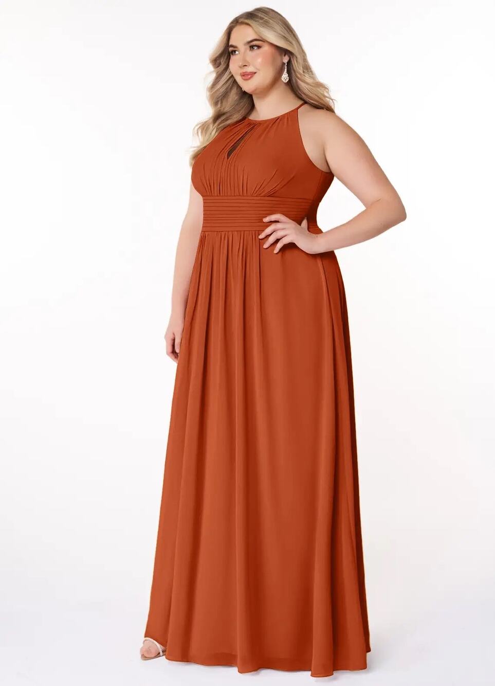 NWT Azazie Paprika Orange Halter Dress Plus 24 Wedding Guest Bridesmaid Gown